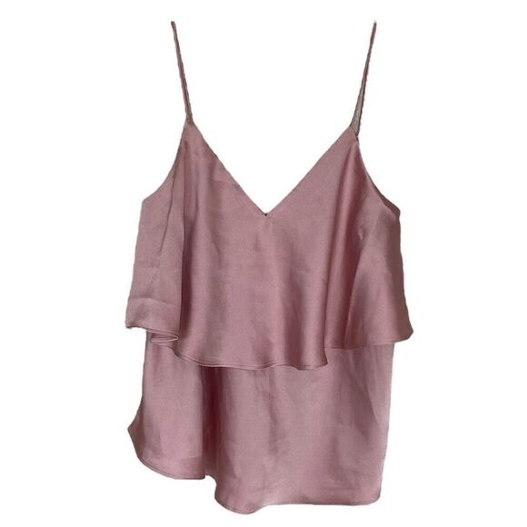 Express Dusty Pink Satin Tiered Ruffle Spaghetti Strap Cami NWT Size Extra Small - Picture 1 of 5